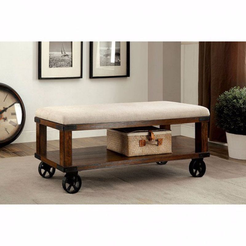 Gracie Oaks Aarons Industrial Upholstered Entryway Bench Wayfair